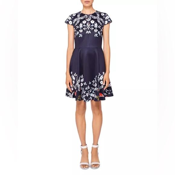 Ted Baker Saydi Kyoto Skater Botanical Print Dress Sz 2